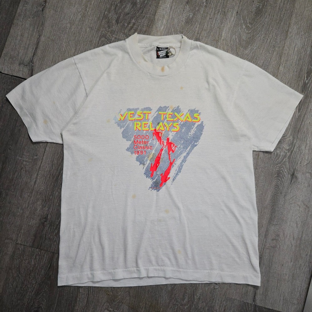 VTG W Texas Relays T-Shirt Blood Stains Men L USA Single Stitch 90s Screen Stars